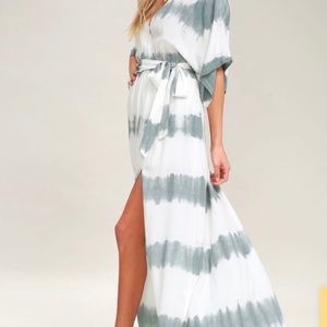 Lulu’s La Concha Dusty Sage Tie-Dye Wrap Maxi Dress